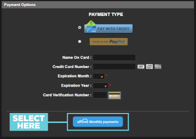 Layout of Payment Options showing Affirm