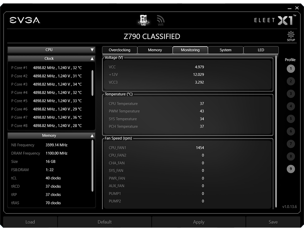 EVGA ELEET X1 Real-Time Monitoring for System Vitals