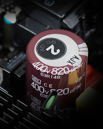 There are many capacitors on a power supply, but the main capacitor is the most important due to the amount of power stored at any time.  Japanese capacitors, including those from Nippon Chemi-Con, are tested to the highest standard in the power supply industry, ensuring reliability and durability.