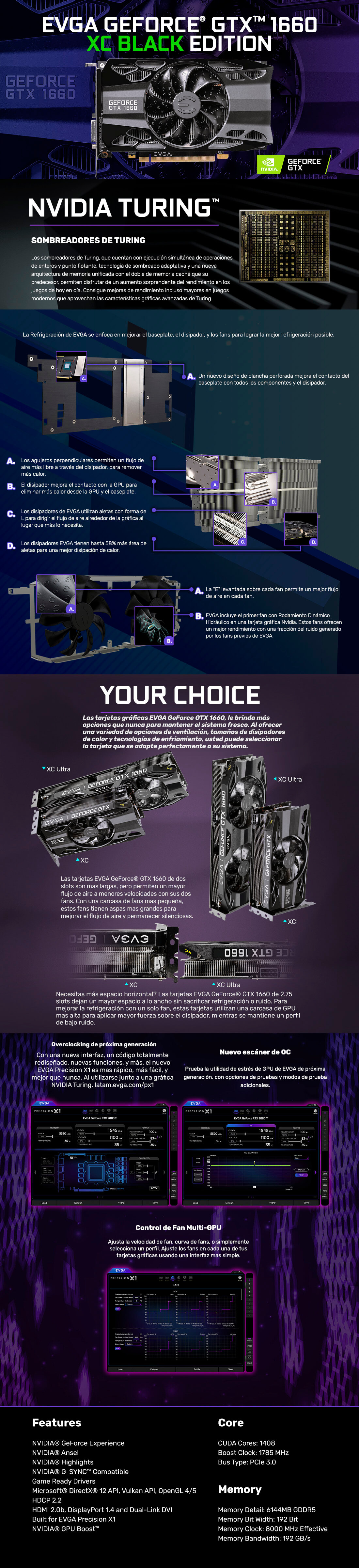 Tarjeta de Video EVGA GeForce GTX 1660 XC Black Gaming, 6GB GDDR5, HDB Fan, PCI Express 3.0