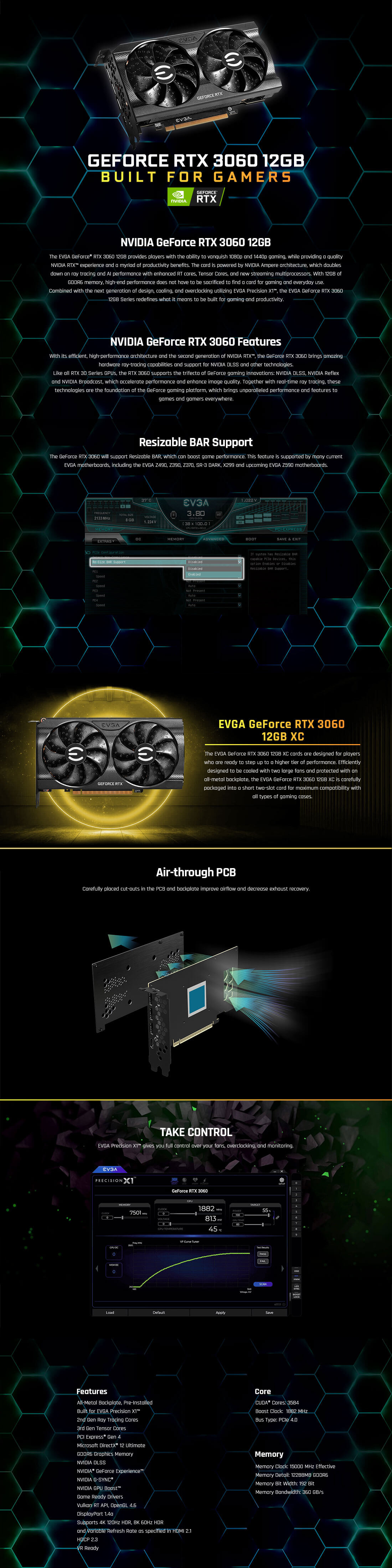 EVGA GeForce RTX 3060 XC GAMING, 12G-P5-3657-KR, 12GB GDDR6, Dual-Fan, Metal Backplate