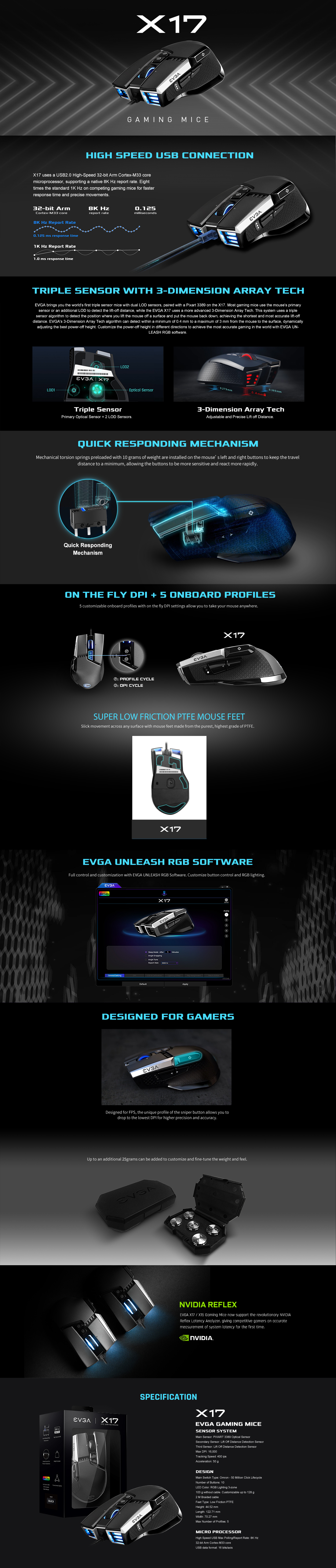 EVGA - Products - EVGA X17 Gaming Mouse, 8k, Wired, Black