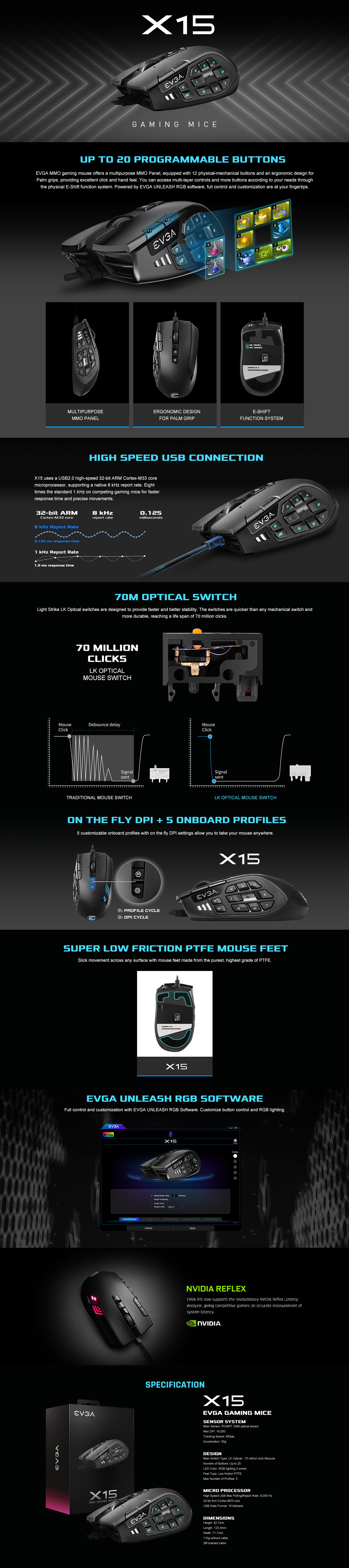 EVGA X15 MMO gaming mouse specs