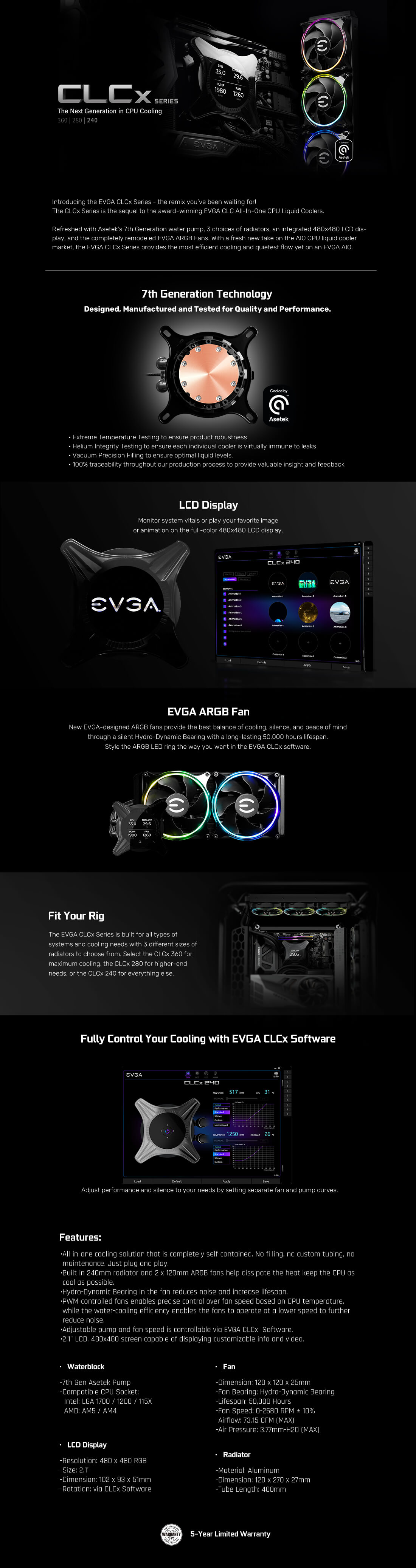 EVGA - Products - EVGA CLCx 240mm All-In-One LCD CPU Liquid Cooler