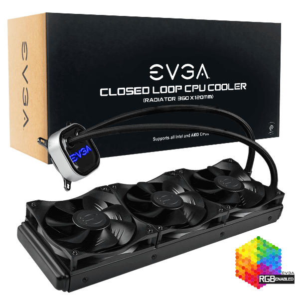 EVGA 400-HY-CL36-V1  CLC 360mm All-In-One RGB LED CPU Liquid Cooler, 3x FX12 120mm PWM Fans, Intel, AMD, 5 YR Warranty, 400-HY-CL36-V1