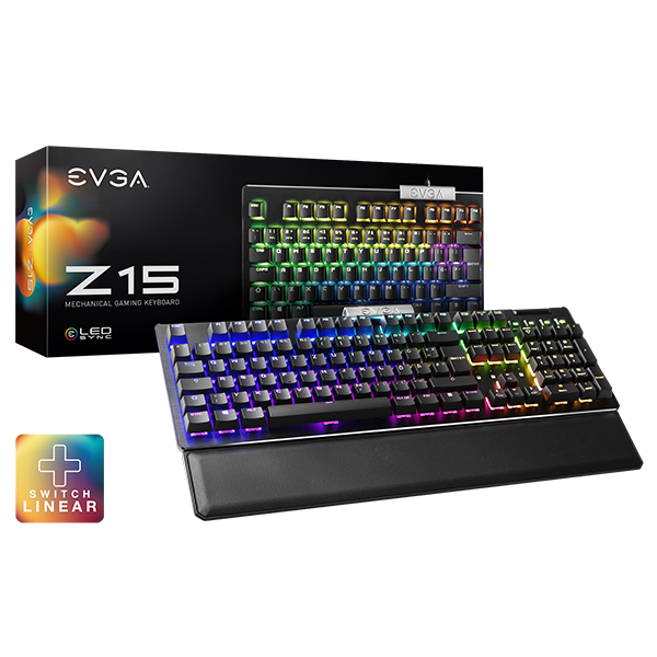 EVGA 821-W1-15DE-K2  Z15 RGB Mechanical Gaming Keyboard, Linear Switch, RGB Backlit LED, Hot Swappable Kailh Speed Silver Switches ISO QWERTZ 821-W1-15DE-K2
