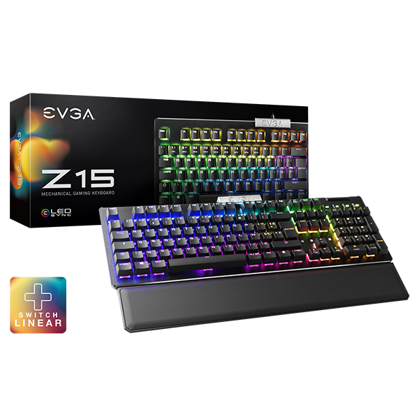 EVGA 821-W1-15FR-K2  Z15 RGB Mechanical Gaming Keyboard, Linear Switch, RGB Backlit LED, Hot Swappable Kailh Speed Silver Switches ISO AZERTY 821-W1-15FR-K2