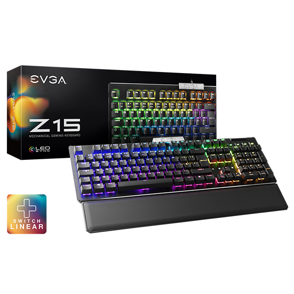 EVGA 821-W1-15UK-K2  Z15 RGB Mechanical Gaming Keyboard, Linear Switch, RGB Backlit LED, Hot Swappable Kailh Speed Silver Switches ISO QWERTY 821-W1-15UK-K2