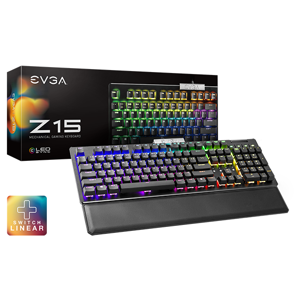 EVGA 821-W1-15US-KR  Z15 RGB Mechanical Gaming Keyboard, Linear Switch, RGB Backlit LED, Hot Swappable Kailh Speed Silver Switches 821-W1-15US-KR