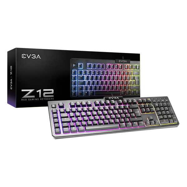 EVGA 834-W0-12DE-K2  Z12 RGB Gaming Keyboard, RGB Backlit LED, 5 Programmable Macro Keys, Dedicated Media Keys, Water Resistant, ISO QWERTZ 834-W0-12DE-K2