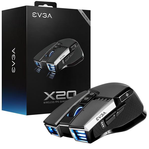 EVGA 903-T1-20GR-K3  X20 Gaming Mouse, Wireless, Grey, Customizable, 16,000 DPI, 5 Profiles, 10 Buttons, Ergonomic 903-T1-20GR-K3