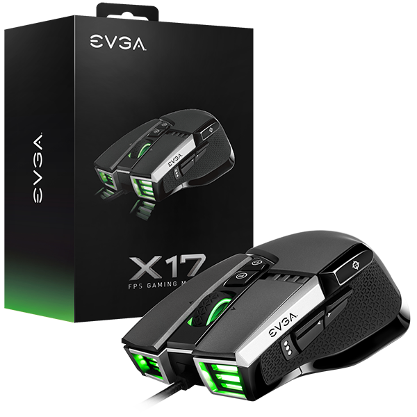 EVGA 903-W1-17GR-K3  X17 Gaming Mouse, Wired, Grey, Customizable, 16,000 DPI, 5 Profiles, 10 Buttons, Ergonomic 903-W1-17GR-K3