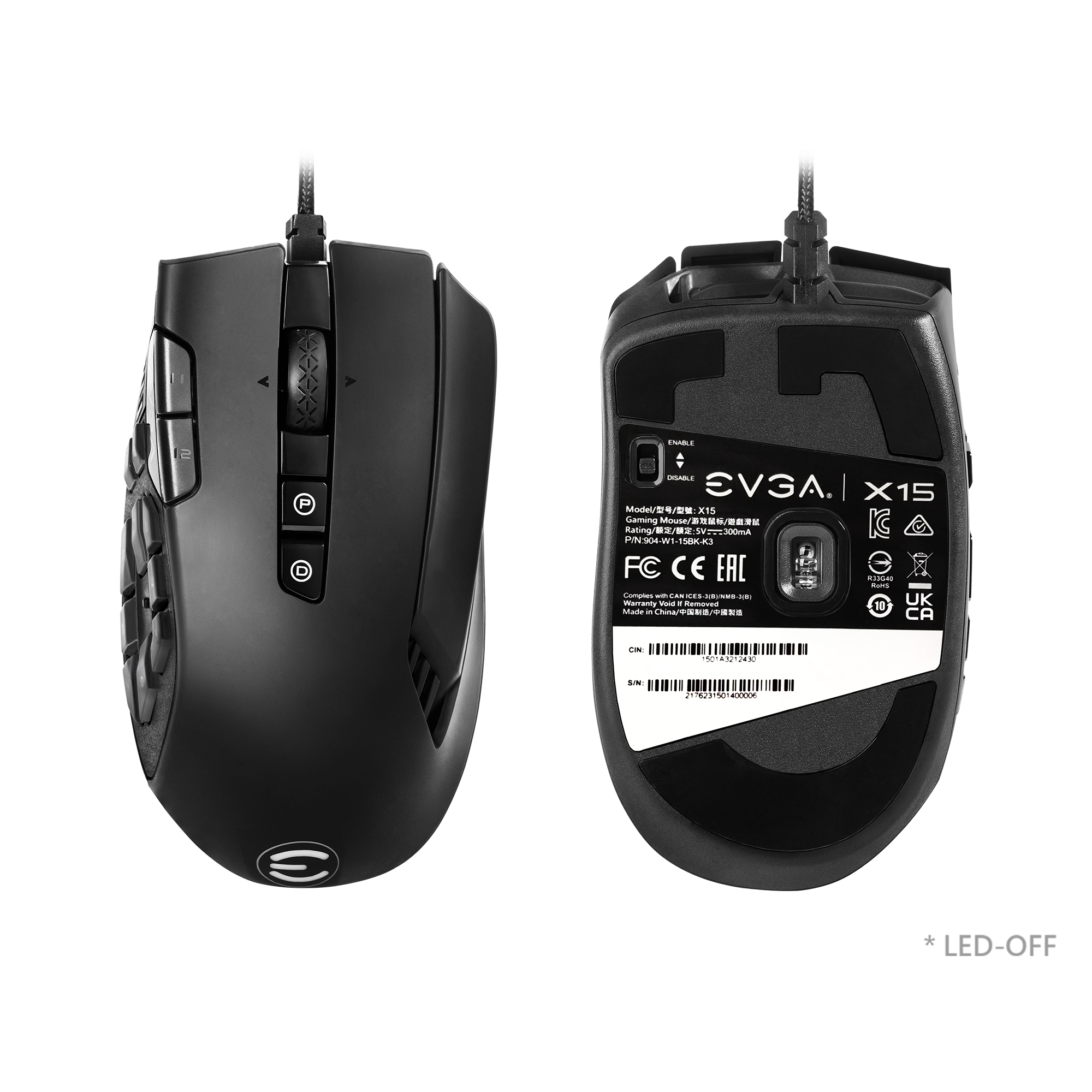 EVGA EU Products EVGA X15 MMO Gaming Mouse, 8k, Wired, Black,  Customizable, 16,000 DPI, Profiles, 20 Buttons, Ergonomic 904-W1-15BK-K3  904-W1-15BK-K3