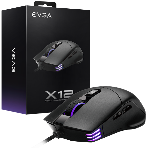 EVGA 905-W1-12BK-K3  X12 Gaming Mouse, 8k, Wired, Black, Customizable, Dual Sensor, 16,000 DPI, 5 Profiles, 8 Buttons, Ambidextrous Light Weight, RGB, 905-W1-12BK-K3