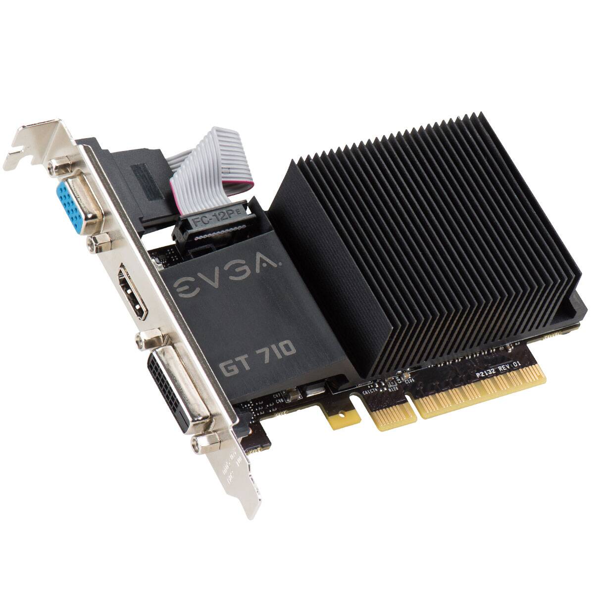 PCI 2GB GDDR3 VGA, DVI, HDMI, 1x GPU 1S E GT710 2GB Graphic Card EVGA 02G-P3-2713-KR DDR3 