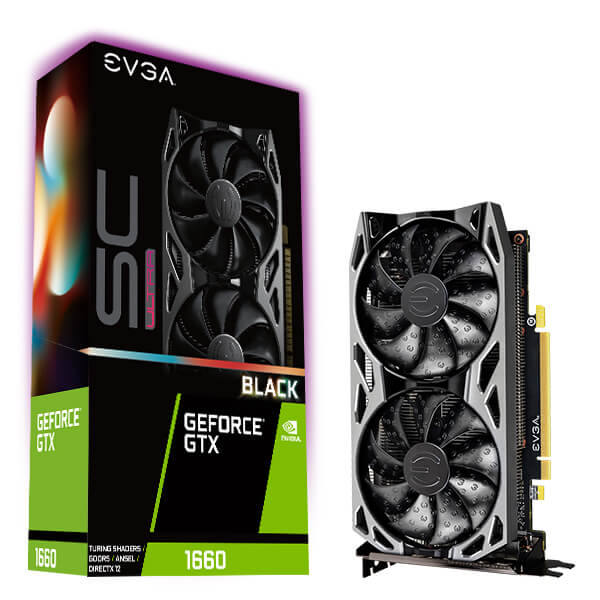 EVGA 06G-P4-1065-KR  GeForce GTX 1660 SC ULTRA BLACK GAMING, 06G-P4-1065-KR, 6GB GDDR5, Dual Fan, Metal Backplate