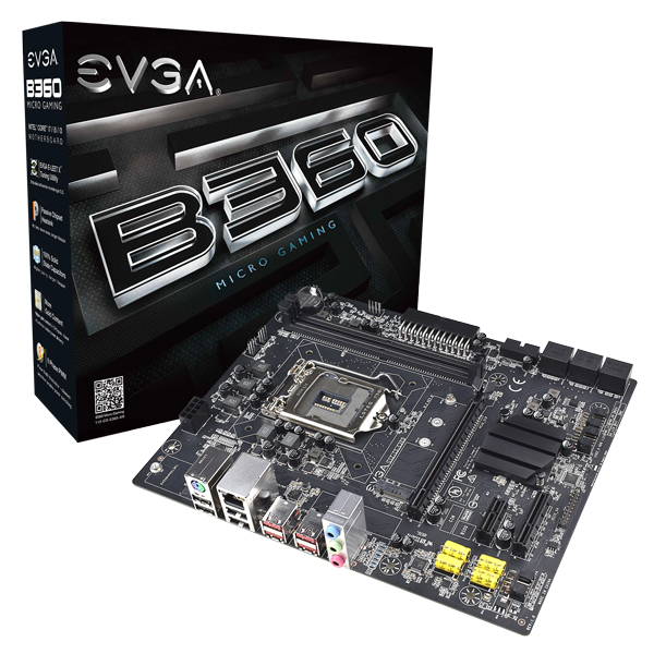 EVGA 112-CS-E365-KR  B360 Micro Gaming, 112-CS-E365-KR, LGA 1151, Intel B360, Nu Audio, SATA 6Gb/s, USB 3.1 Gen2, USB 3.1 Gen1, mATX, Intel Motherboard