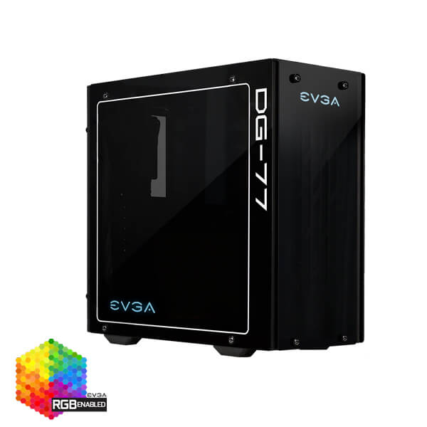 EVGA 170-B0-3540-KR  DG-77 Matte Black Mid-Tower, 3 Sides of Tempered Glass, Vertical GPU Mount, RGB LED and Control Board, K-Boost, Gaming Case 170-B0-3540-KR