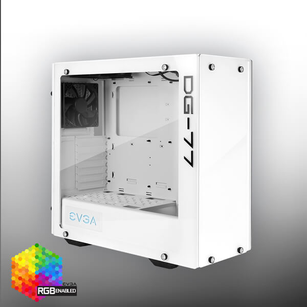 EVGA 176-W1-3542-KR  DG-77 Alpine White Mid-Tower, 3 Sides of Tempered Glass, Vertical GPU Mount, RGB LED and Control Board, K-Boost, Gaming Case 176-W1-3542-KR