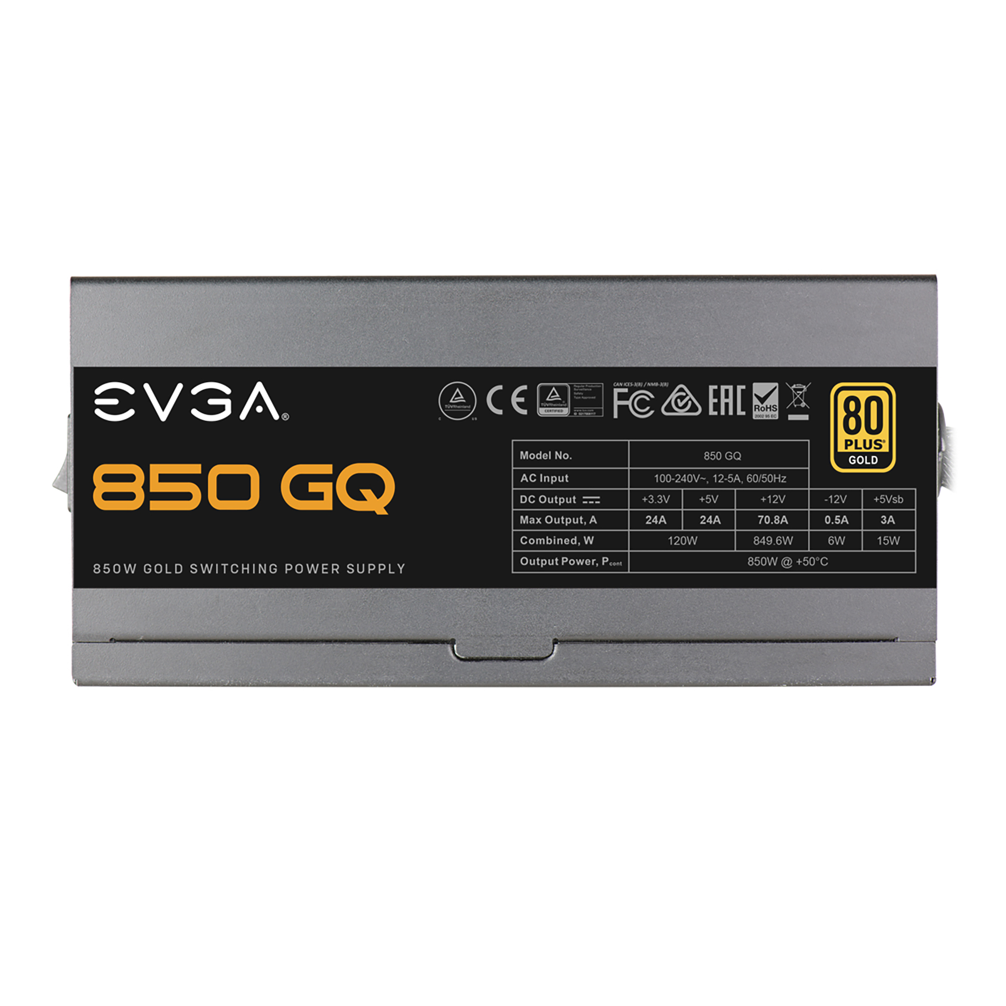 EVGA 850 GQ, 80+ GOLD 850W, Semi Modular, EVGA ECO Mode, 5 Year Warranty,  Power Supply 210-GQ-0850-V1,Black