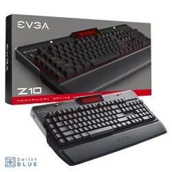 EVGA Z10 Gaming Keyboard, Red Backlit LED, Mechanical Blue Switches, Onboard LCD Display, Macro Gaming Keys