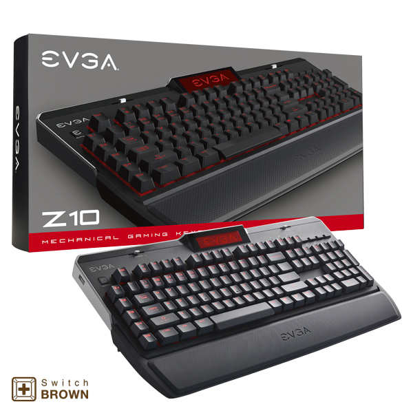 EVGA 802-ZT-N101-KR  Z10 Gaming Keyboard, Red Backlit LED, Mechanical Brown Switches, Onboard LCD Display, Macro Gaming Keys