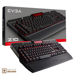 EVGA Z10 Gaming Keyboard, Red Backlit LED, Mechanical Brown Switches, Onboard LCD Display, Macro Gaming Keys, FR Layout