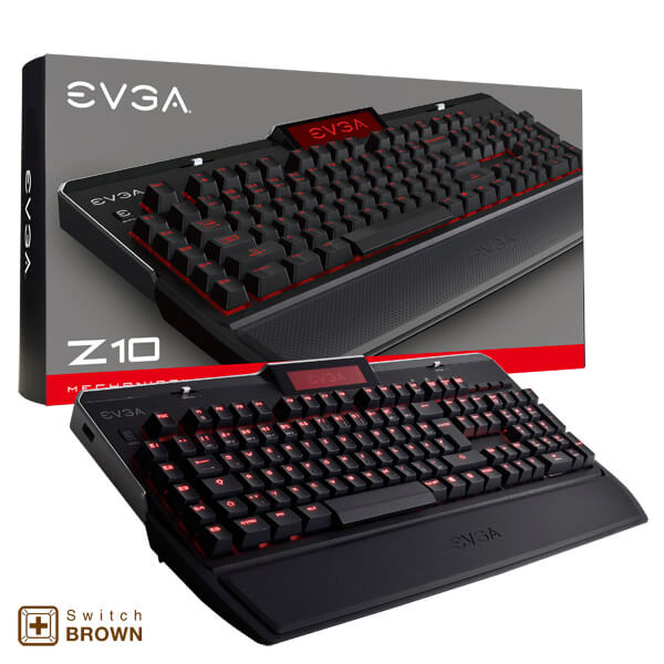 EVGA 802-ZT-N103-KR  Z10 Gaming Keyboard, Red Backlit LED, Mechanical Brown Switches, Onboard LCD Display, Macro Gaming Keys, DE Layout