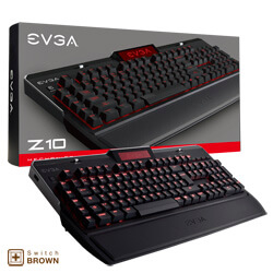 EVGA Z10 Gaming Keyboard, Red Backlit LED, Mechanical Brown Switches, Onboard LCD Display, Macro Gaming Keys, DE Layout