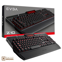 EVGA Z10 Gaming Keyboard, Red Backlit LED, Mechanical Brown Switches, Onboard LCD Display, Macro Gaming Keys, UK Layout (802-ZT-N104-KR)