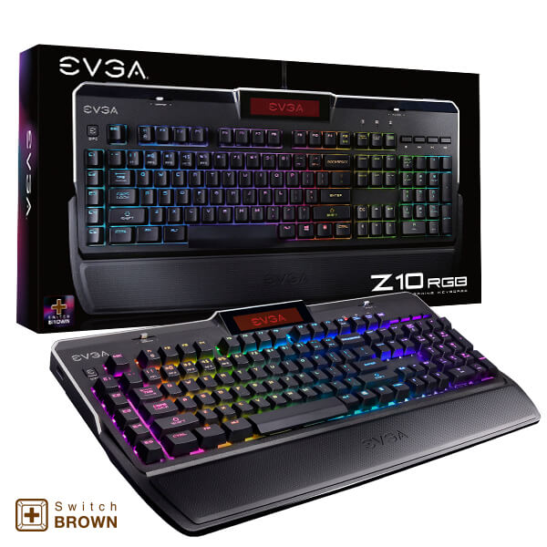 EVGA 803-ZT-N201-KR  Z10 RGB Gaming Keyboard, RGB Backlit LED, Mechanical Brown Switches, Onboard LCD Display, Macro Gaming Keys