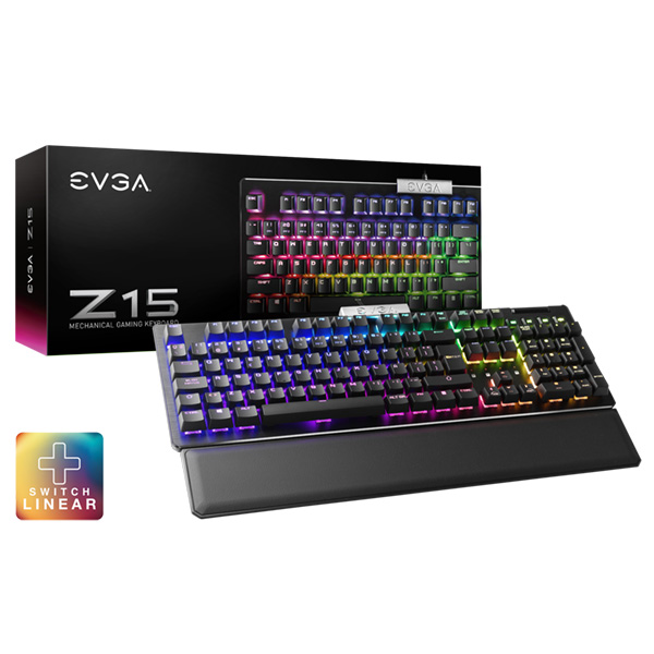 EVGA 821-W1-15SP-K2  Z15 RGB Mechanical Gaming Keyboard, Linear Switch, RGB Backlit LED, Hot Swappable Kailh Speed Silver Switches 821-W1-15SP-K2 (Spanish)
