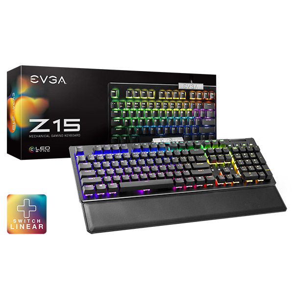 EVGA 821-W1-15US-KR  Z15 RGB Mechanical Gaming Keyboard (Linear Switch) RGB Backlit LED, Hot Swappable Kailh Speed Silver Switches 821-W1-15US-KR