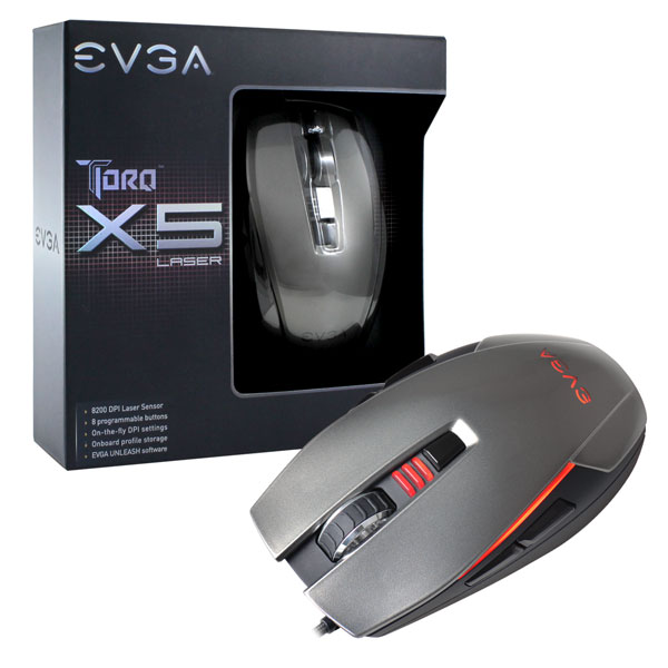 EVGA 901-X1-1051-KR  TORQ X5L Gaming Mouse, Customizable, 8200 DPI, 5 Profiles, 8 Buttons, Ambidextrous 901-X1-1051-KR