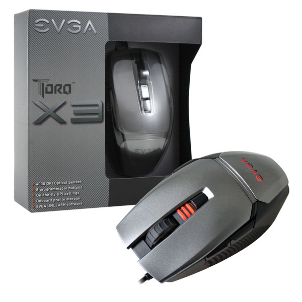 EVGA 902-X2-1032-KR  TORQ X3 Gaming Mouse, Customizable, 4000 DPI, 5 Profiles, 8 Buttons, Ambidextrous 902-X2-1032-KR