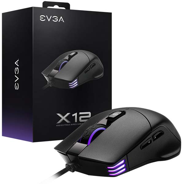 EVGA 905-W1-12BK-KR  X12 Gaming Mouse, 8k, Wired, Black, Customizable, Dual Sensor, 16,000 DPI, 5 Profiles, 8 Buttons, Ambidextrous Light Weight, RGB, 905-W1-12BK-KR