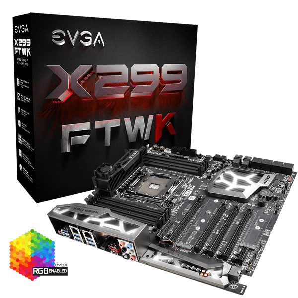 EVGA 142-SX-E297-KR  X299 FTW K, 142-SX-E297-KR, LGA 2066, Intel X299, SATA 6Gb/s, USB 3.1, USB 3.0, EATX, Intel Motherboard