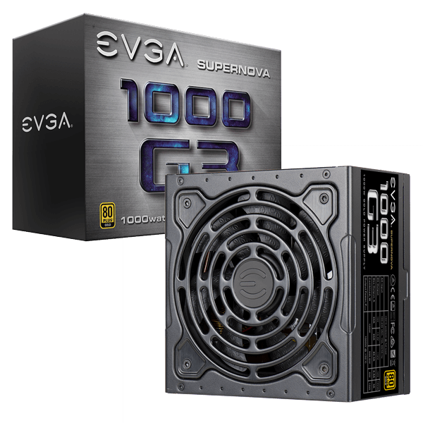 EVGA 220-G3-1000-X1  SuperNOVA 1000 G3, 80 Plus Gold 1000W, Fully Modular, Eco Mode with New HDB Fan, 10 Year Warranty, Includes Power ON Self Tester, Compact 150mm Size, Power Supply 220-G3-1000-X1