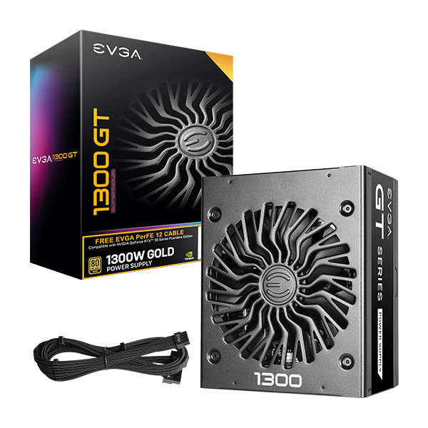EVGA 220-GT-1300-XR  SuperNOVA 1300 GT + Free PerFE 12 Cable, 80 Plus Gold 1300W, Fully Modular, Eco Mode with FDB Fan, 10 Year Warranty, Includes Power ON Self Tester, Compact 180mm Size, Power Supply 220-GT-1300-XR