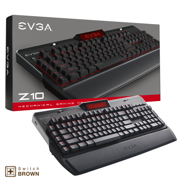 EVGA 802-ZT-N101-KR  Z10 Gaming Keyboard, Red Backlit LED, Mechanical Brown Switches, Onboard LCD Display, Macro Gaming Keys