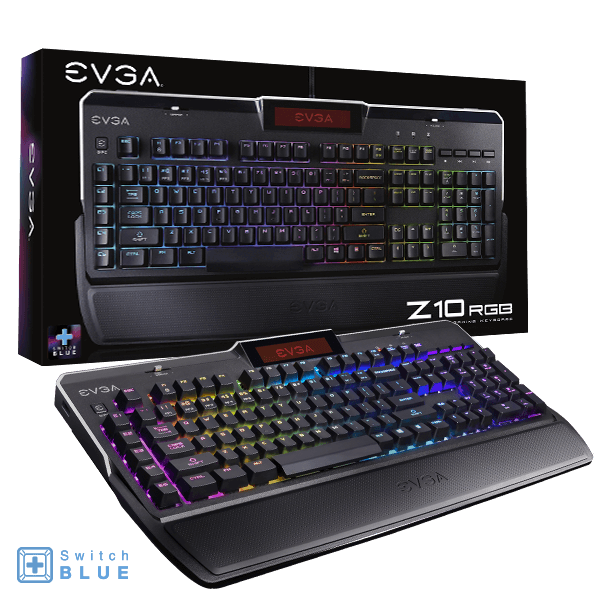 EVGA 803-ZT-E201-KR  Z10 RGB Gaming Keyboard, RGB Backlit LED, Mechanical Blue Switches, Onboard LCD Display, Macro Gaming Keys