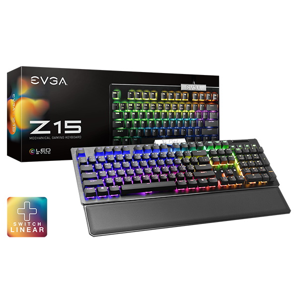 EVGA 821-W1-15TW-K1  Z15 RGB Mechanical Gaming Keyboard, Linear Switch, RGB Backlit LED, Hot Swappable Kailh Speed Silver Switches 821-W1-15TW-K1