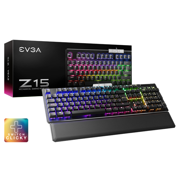 EVGA 822-W1-15SP-K2  Z15 RGB Mechanical Gaming Keyboard, Clicky Switch, RGB Backlit LED, Hot Swappable Kailh Speed Bronze Switches 821-W1-15SP-K2 (Spanish)
