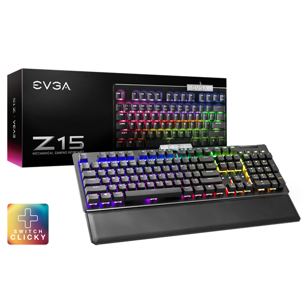 EVGA 822-W1-15US-KR  Z15 RGB Mechanical Gaming Keyboard, Clicky Switch, RGB Backlit LED, Hot Swappable Kailh Speed Bronze Switches 822-W1-15US-KR