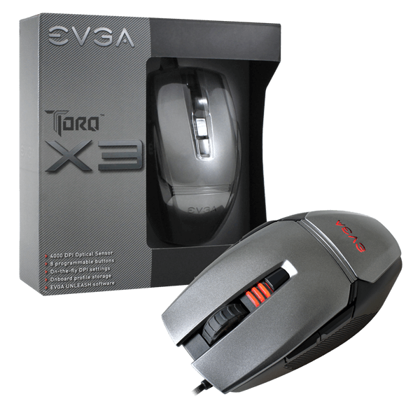 EVGA 902-X2-1032-KR  TORQ X3 Gaming Mouse, Customizable, 4000 DPI, 5 Profiles, 8 Buttons, Ambidextrous 902-X2-1032-KR
