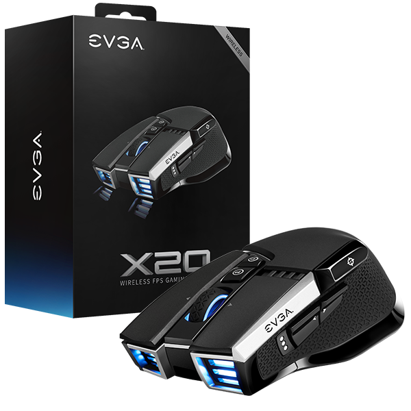 EVGA 903-T1-20BK-K3  X20 Gaming Mouse, Wireless, Black, Customizable, 16,000 DPI, 5 Profiles, 10 Buttons, Ergonomic 903-T1-20BK-K3