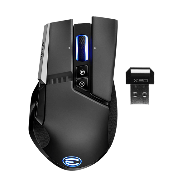 EVGA 903-T1-20BK-KR  X20 Gaming Mouse, Wireless, Black, Customizable, 16,000 DPI, 5 Profiles, 10 Buttons, Ergonomic 903-T1-20BK-KR