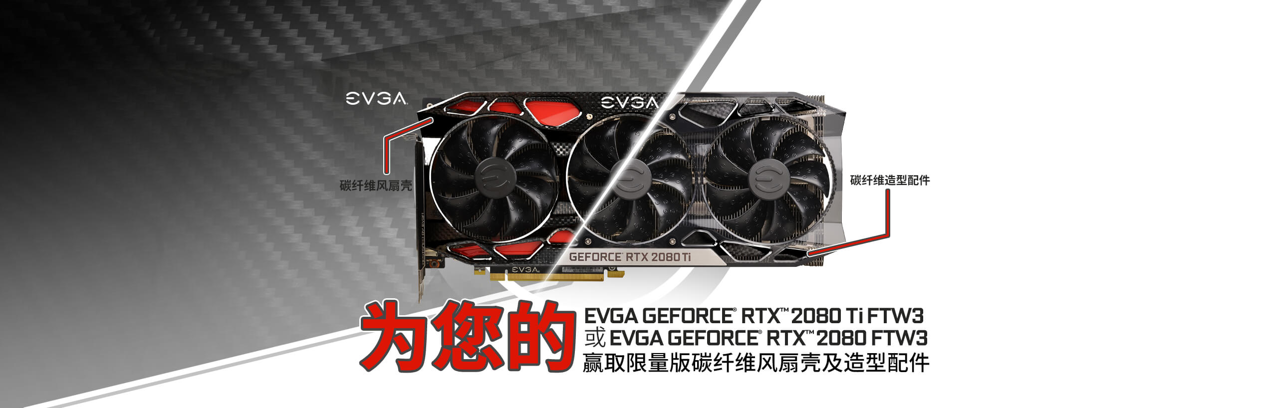 为您的 EVGA GeForce RTX 2080 Ti FTW3 或 RTX 2080 FTW3 赢取限量版碳纤维风扇壳及造型配件